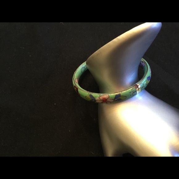 Chinese Cloisonné Green Enamel Bangle Bracelet - Picture 2 of 6